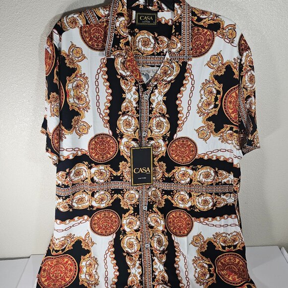 Casa Moda Couture Fashion Men's Greek/Europe Inspired Shirt Red/Wht/Gold/Blk/L - Picture 1 of 3